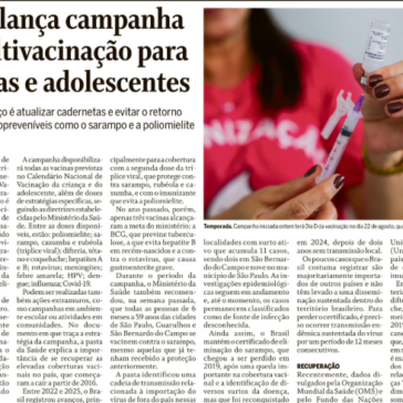 Saúde lança campanha de multivacinação para crianças e adolescentes