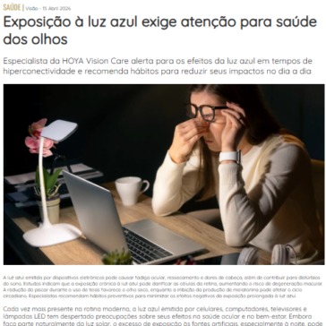 Exposição à luz azul exige atenção para saúde dos olhos
