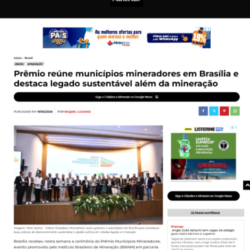 Prêmio reúne municípios mineradores em Brasília e destaca legado sustentável além da mineração