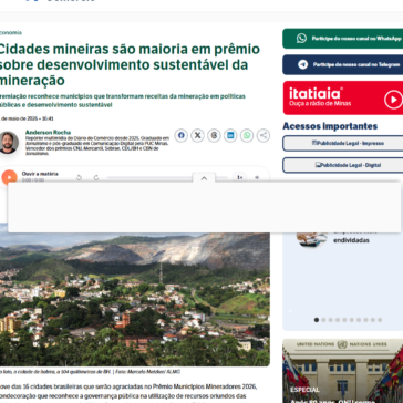 Cidades mineiras são maioria em prêmio sobre desenvolvimento sustentável da mineração