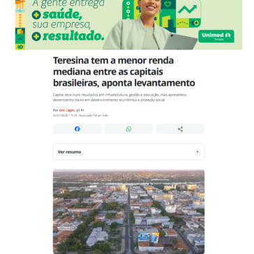 Teresina tem a menor renda mediana entre as capitais brasileiras, aponta levantamento