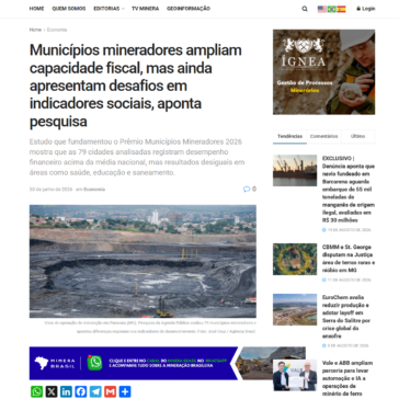 Municípios mineradores ampliam capacidade fiscal, mas ainda apresentam desafios em indicadores sociais, aponta pesquisa