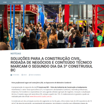Soluções para a construção civil, rodada de negócios e conteúdo técnico marcam o segundo dia da 3ª Construsul BC