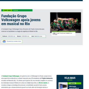 Fundação Grupo Volkswagen apoia jovens em musical no Rio