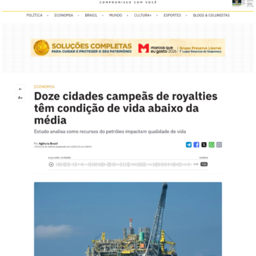 Doze cidades campeãs de royalties têm condição de vida abaixo da média