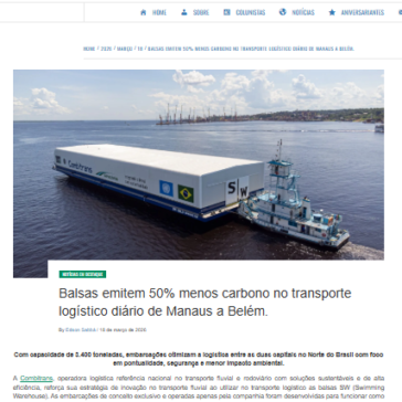 Balsas emitem 50% menos carbono no transporte logístico diário de Manaus a Belém – Portal da Navegação