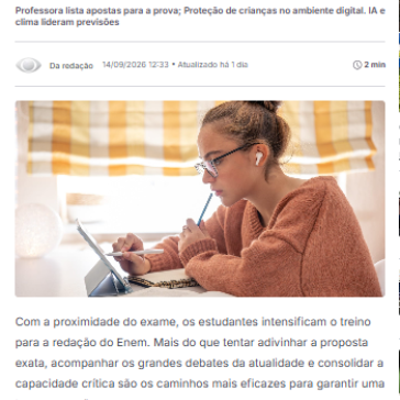 IA, saúde mental, clima podem ser temas da redação do Enem 2026 – Band